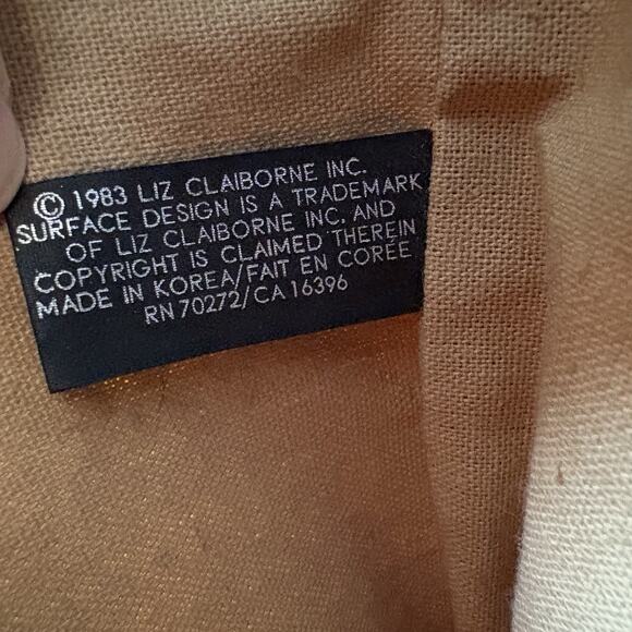 Vintage 1983 Liz Claiborne Drawstring Bucket Shoulder Bag Cream & Tan Triangles - Picture 12 of 15